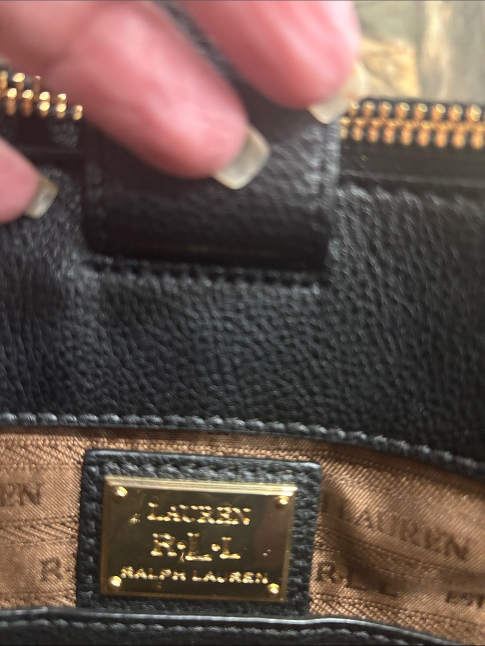 Ralph Lauren Black Pebbled Leather Satchel with Gold Tone Hardware - Picture 4 of 5